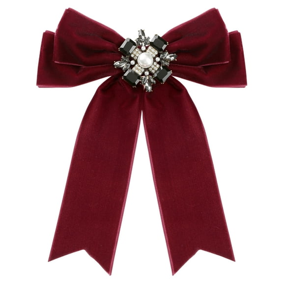 INSPIRE CHIC Women's Elegant Pre-Tied Velvet Imitation Pearl Rhinestone Bow Brooch