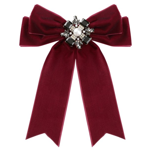Broche de lazo de terciopelo negro preatado elegante de INSPIRE CHIC con imitación de perlas y rhinestones