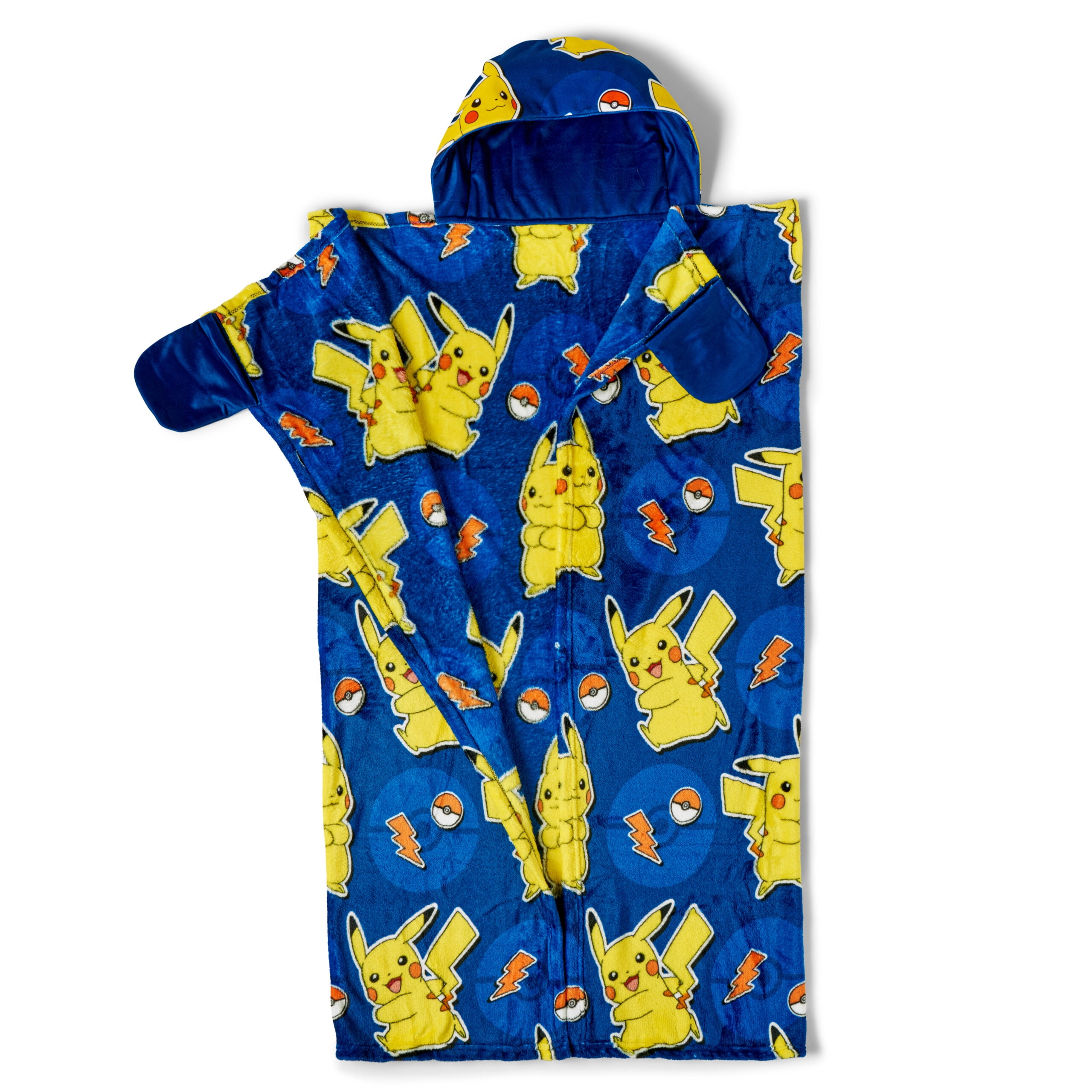 Pokemon Lighting League Hooded 3D Sculpted Hood Silk Touch Throw Blanket 40X50 Inches - Wearable Entertainment Blanket for Kids