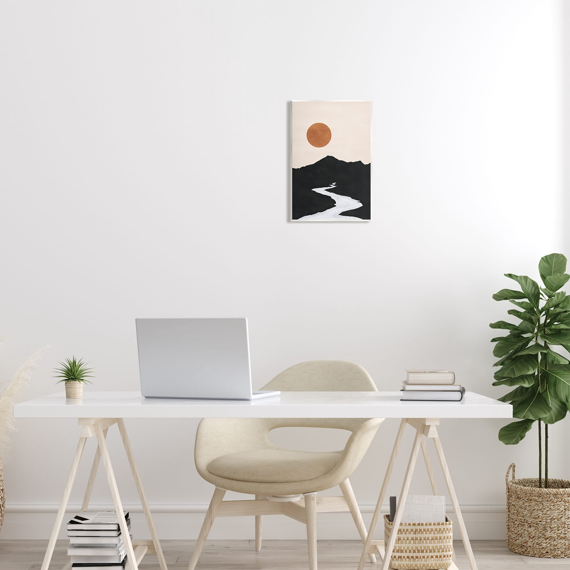 Stupell Industries Receding Stream Into Distant Mountain Ochre Sun Graphic Art Unframed Art Print Wall Art, Design by JJ Design House LLC