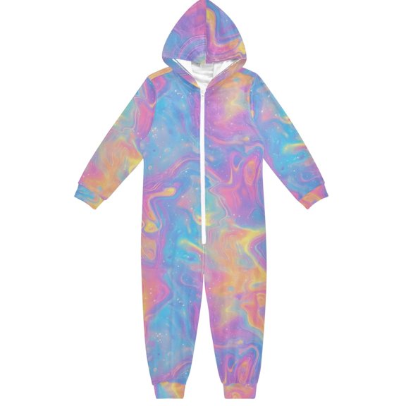 Colorful Background Marble Boys & Girls Hooded One-Piece Pajamas Warm Crystal velvet Hooded Long Sleeve Loungewear Jumpsuit Unisex