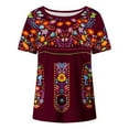 thumbnail image 4 of Nmnitkp Women's Mexican Shirts Crew Neck Casual Summer Blouse, Boho Print Peasant Tops Short Sleeve Shirts Casual Blouse Loose Tunics Blouses, 4 of 5