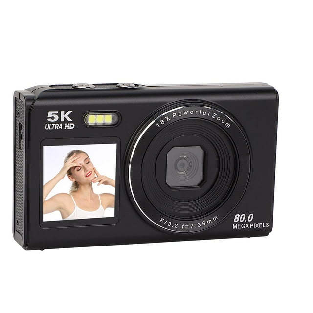 Cámara Digital, Cámara De Dos Pantallas De 5k 80mp, 2.8 Pulgadas 1.5 Pulgadas, Punto Pequeño Portátil Y Disparar Cámaras Digitales Con Zoom De 18x, Batería Recargable Wifi