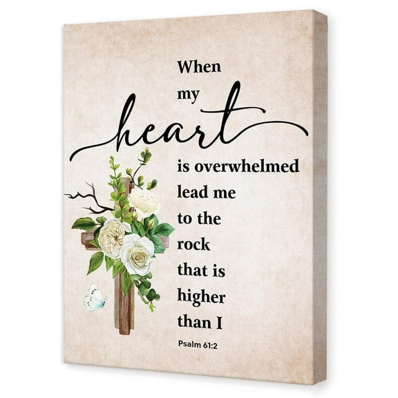 Psalm 61:2 When My Heart Is Overwhelmed Wall Art poster Religious Bible Verse Wall Decor,Scripture Canvas Wall Art for Christian Home Office Church poster