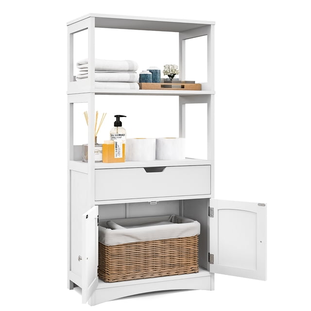 Gymax Bathroom Storage Cabinet w/Drawer Shelf Cupboard Floor Cabinet White