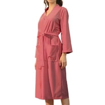 Defitshape Women's Long Sleeve Waffle Knit Robe Pockets Belted Mid-length Soft Bathrobes 3/4 Sleeves Purple X-Large