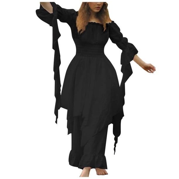 Vestido camisero irlandés con mangas acampanadas y corsé para mujer - Vestido gótico retro de manga larga, disfraz de cosplay, ocasiones versátiles