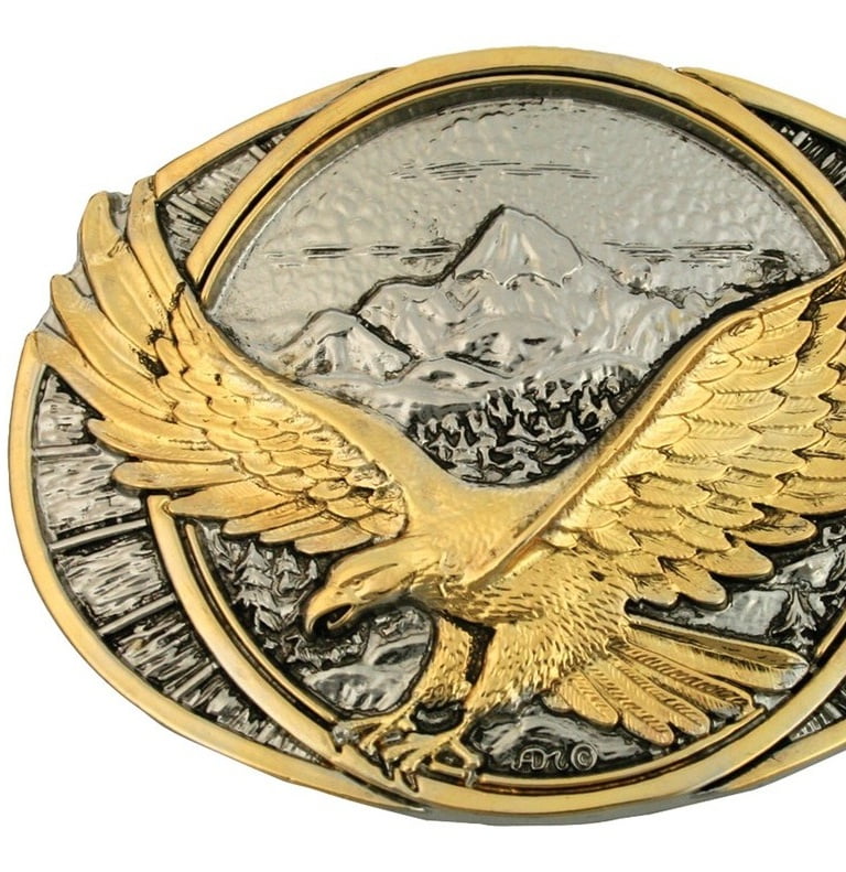 Vintage Style Bronze Flying Soaring Eagle Over Mountains Belt Buckle Collectible 