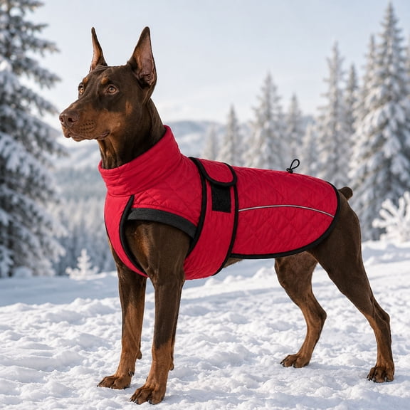 Adjustable Dog Winter Coat Insulated Dog Jacket With Reflective Strip Windproof Dog Outerwear For Small Medium Large Dog Cold Weather Outdoor Walking