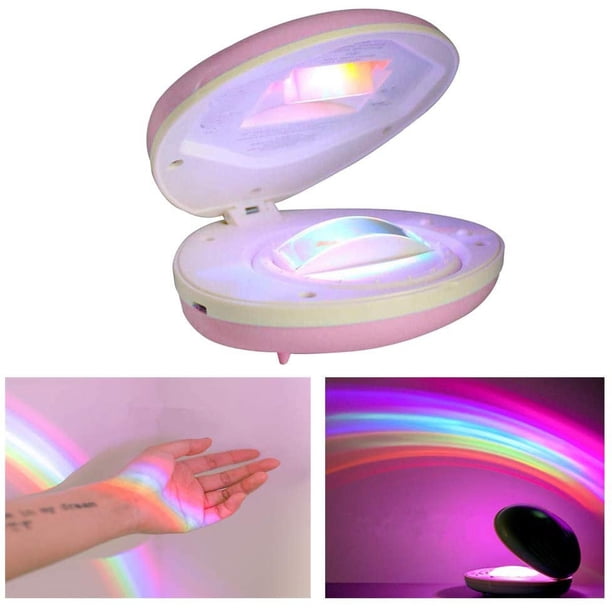 Lámpara de proyección LED con forma de concha de arcoíris, luz nocturna de neón colorida con carga USB para decoración de dormitorio, cumpleaños, San Valentín, regalo para niños (rosa)