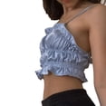 thumbnail image 4 of Franhais Women Summer Sexy Satin Sling Ruffle Frilly Camisoles Strapless Solid Streetwear Slim Backless Vest Crop tops, 4 of 9