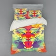 thumbnail image 2 of Safari Duvet Cover Set, Polygonal Lion Face with Geometric Shades and Effects Exotic King of Jungle Theme, Bedding Set with Shams and Fitted Sheet, 3 Sizes, by Ambesonne, 2 of 3