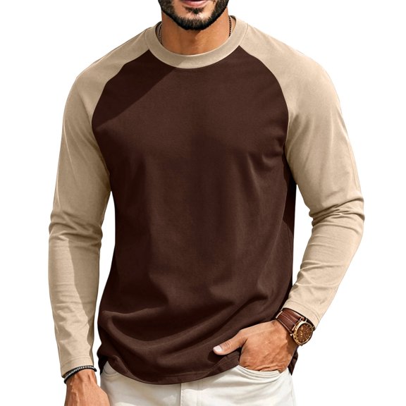 Trgacdwlo S-4XL Raglan Long Sleeve Shirt Men Color Block Crew Neck Mens Baseball Shirts Summer Fall Mens Athletic Shirts