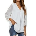 thumbnail image 3 of Shirt Womens Summer Chiffon V Neck Long Sleeve Blouse Casual Loose Work Business Floral Shirts Tunic Tops Shirts For Women, 3 of 8