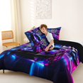 thumbnail image 4 of Castle Fairy Neon Race Car Trio Full Size Comforter Sets 3 Pieces for Kids, Checkered Flag Glow Bedding Sets for Bedroom, Purple Pink,Black Reversible, 4 of 6