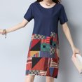 thumbnail image 1 of Robe Femme Liquidation Femme Décontractée Coton Lin Col Rond Manches Courtes Ample Imprimé Robe Marine m, 1 of 7