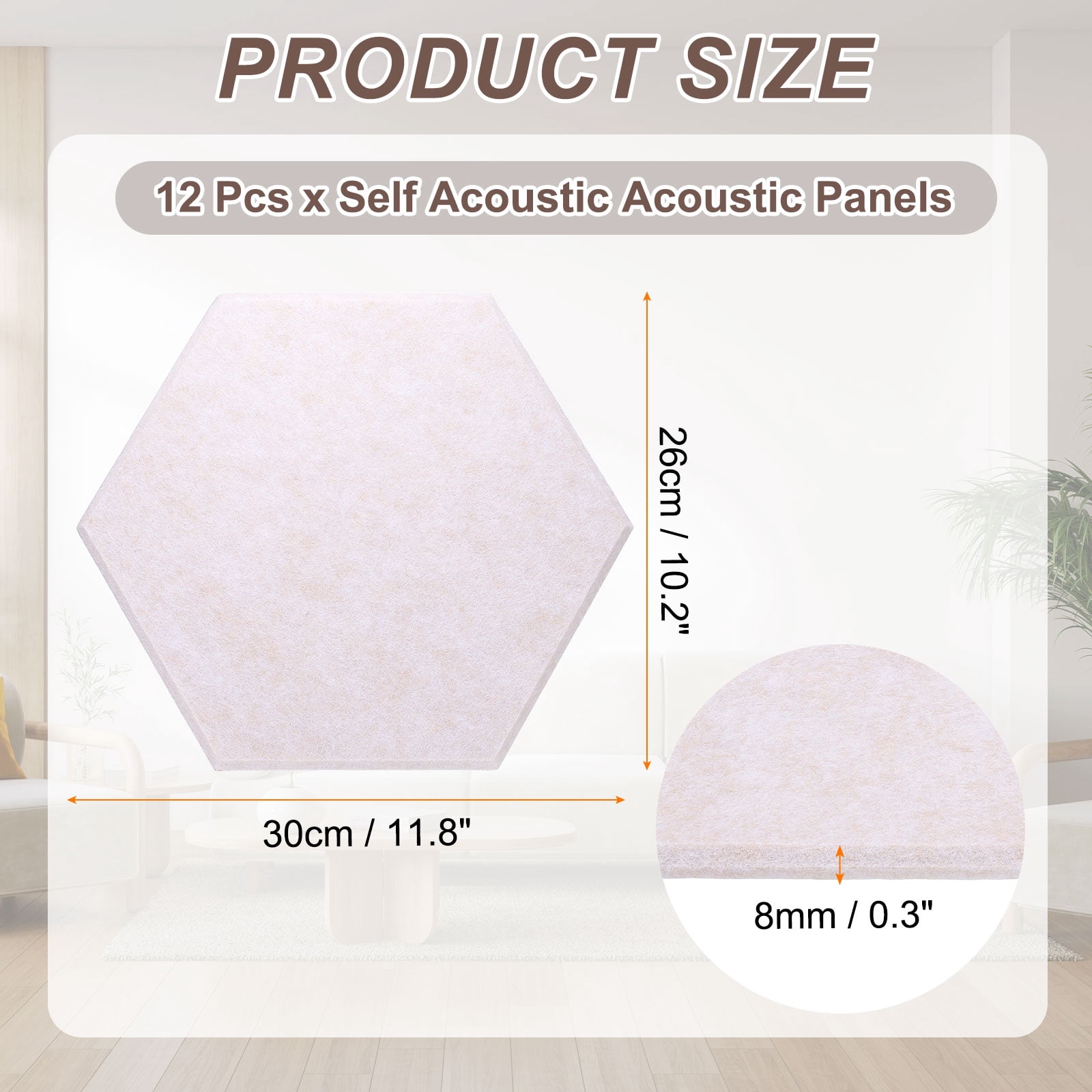 Uxcell 12pcs Acoustic Panels 10.2" x 11.8" x 0.3" Hexagon Self Adhesive Sound Proof Wall Panels High Density Sound Deadening Foam Panel for Home Office Recording Room Studio, Beige
