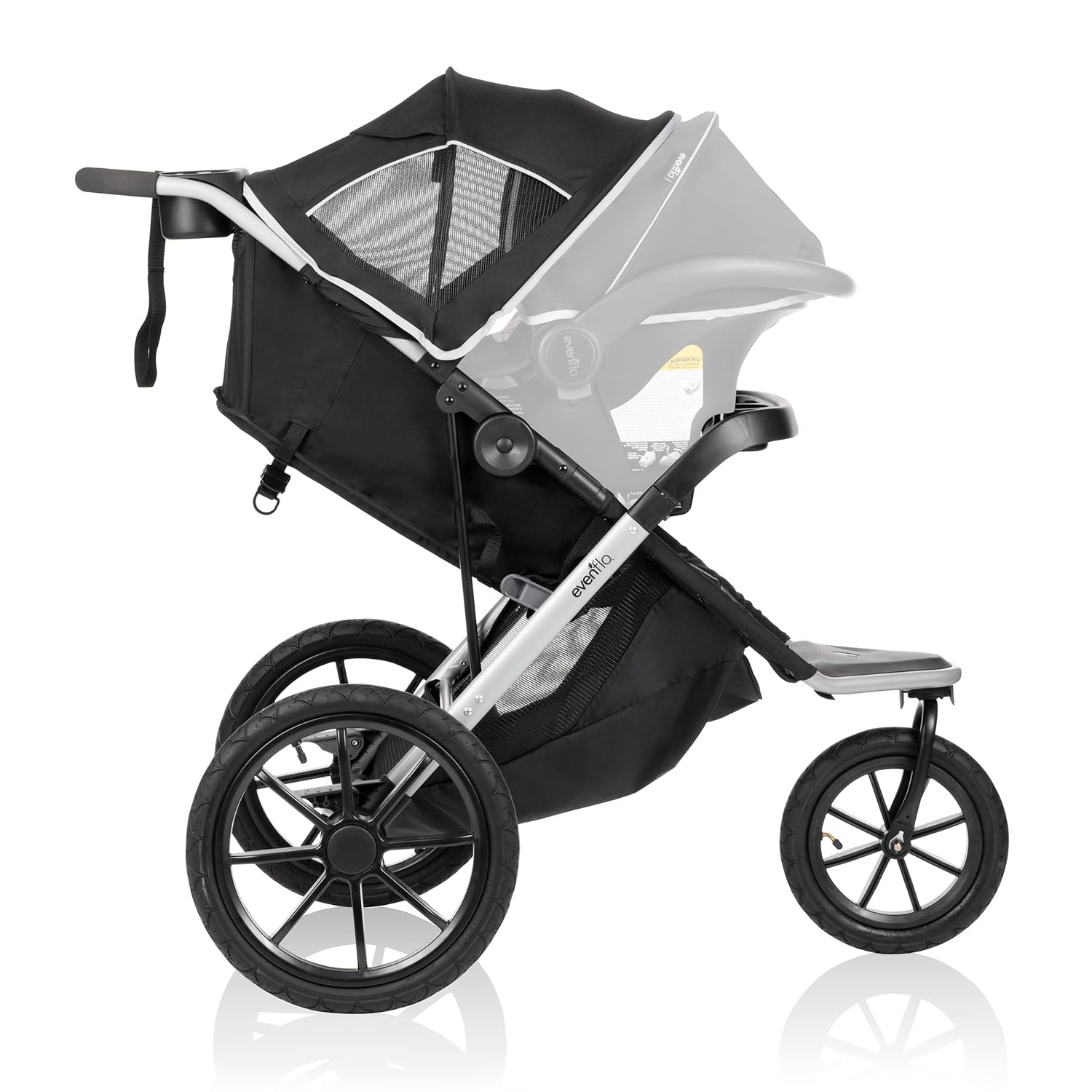 Evenflo Victory Plus Jogger Stroller, Compact, Lightweight, Self-Standing, Ample Storage, Large Tires, Swivel Wheel, Full Coverage Canopy, Multi-Reclining Seat, Compatible With LiteMax Infant Car Seat - image 4 of 11