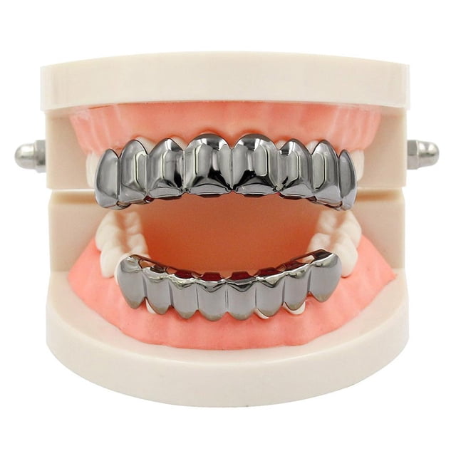 Juego de joyas de 18K chapado en oro Joker Grill Custom 8 Dientes Top & Bottom Negro Hugo Parrillas chapadas en oro de 18 quilates