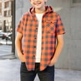thumbnail image 2 of Bovxnpu Boys Hoodies Short Sleeve Hooded Shirt Jackets Plaid Shirt Hooded Jacket Button Casual OuterTees, 2 of 6