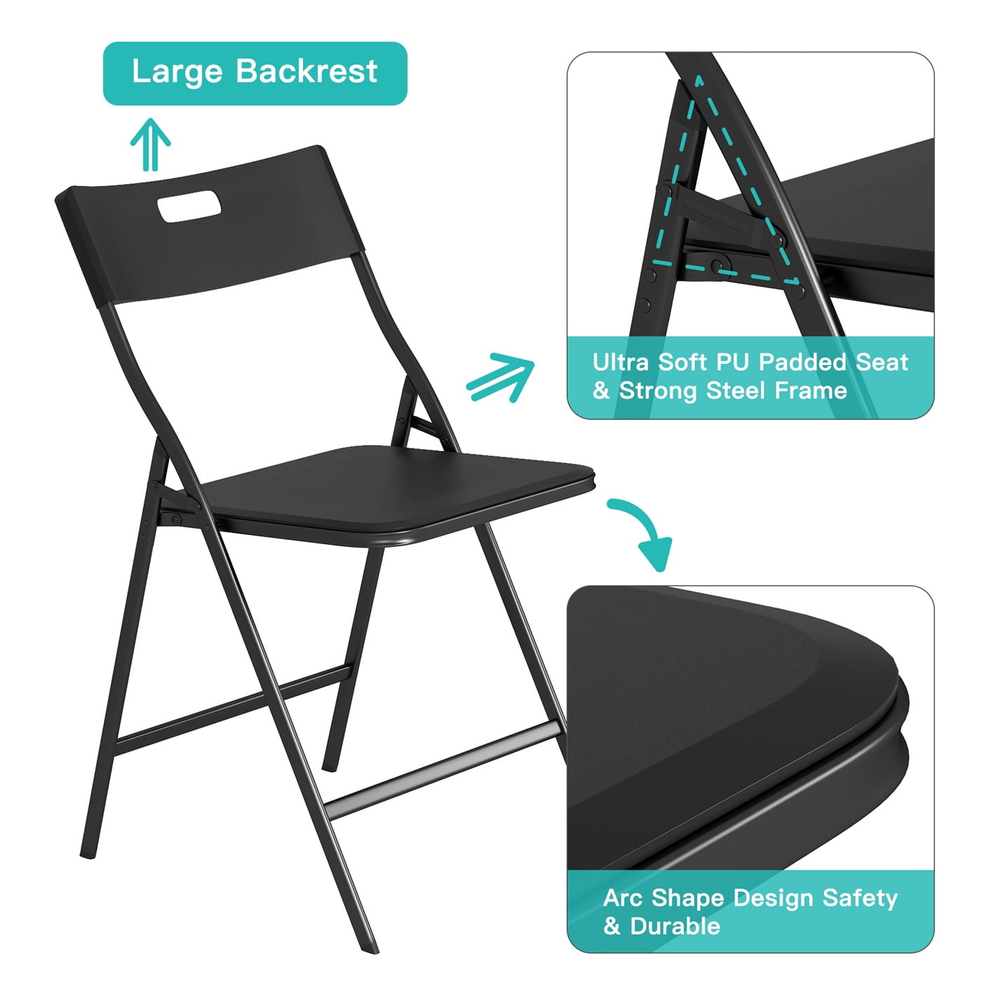 Hommoo Folding Chair Portable Plastic Seat with Steel Frame for Indoor Outdoor, 6 Pack