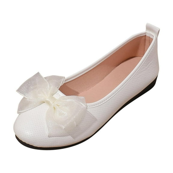 RUIYANQI Women's Organza Bow Ballet Flats - Perforated Leather Casual Shoes, Comfortable Round Toe Slip - Ons, Trendy Party Evening Footwear, Breathable Daily Wear Flats
