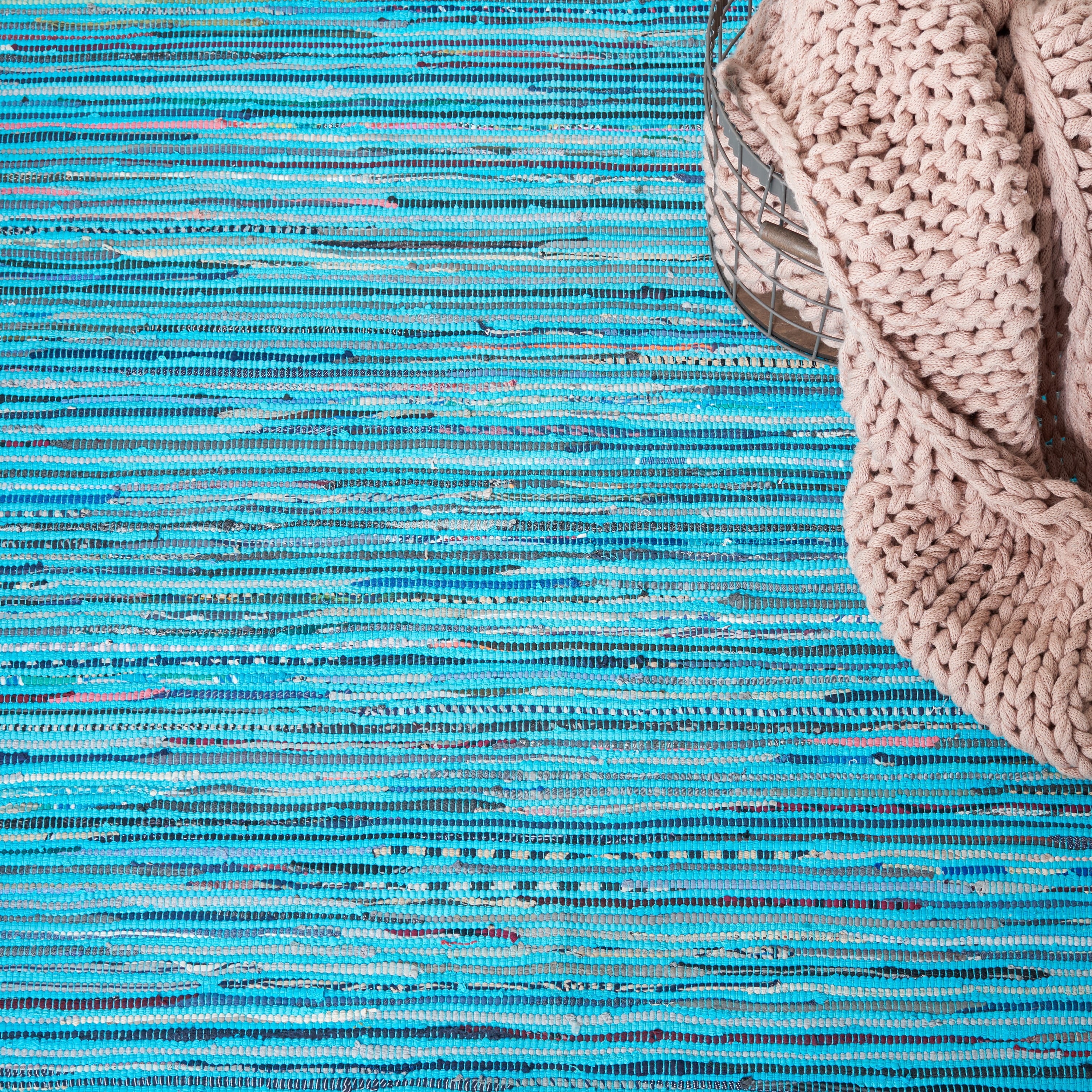 SAFAVIEH Rag Skylar Striped Cotton Area Rug, Turquoise/Multi, 2' x 3'