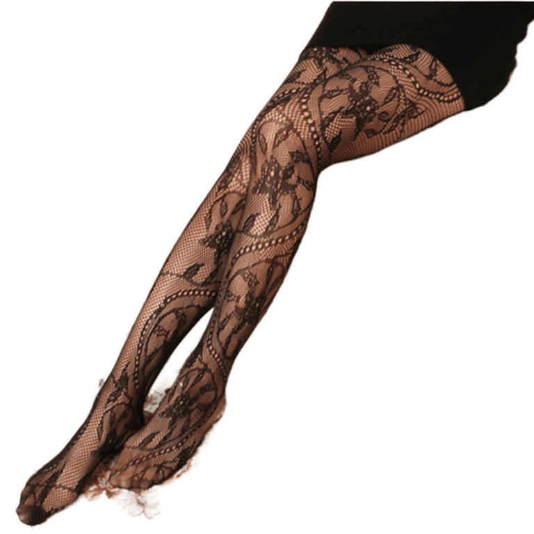 Women's Sexy Pantyhose Black Lace Fishnet Thigh High Sheer Stockings  Jacquard Elastic Accessories Fashion Tights Thin Floral Hosiery 
