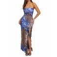thumbnail image 4 of Women Floral Tube Maxi Dress Summer Strapless Tube Bodycon Mesh Layer Cocktail Party Dress Blue M, 4 of 9