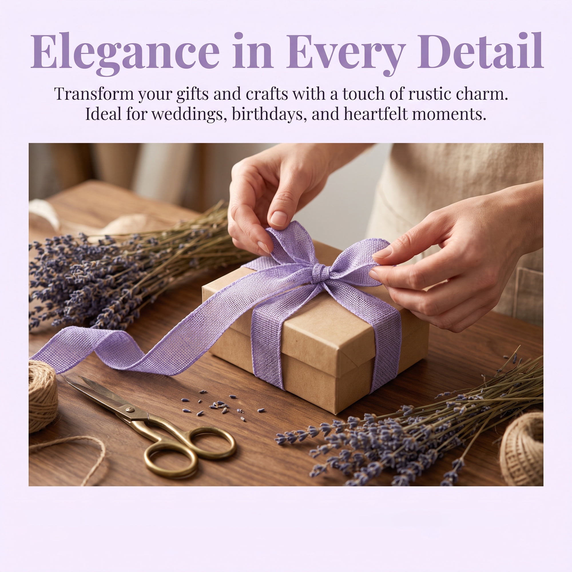 Unique Bargains Faux Burlap Ribbon for Elegant Gift Decoration Purple 4.9 Yard