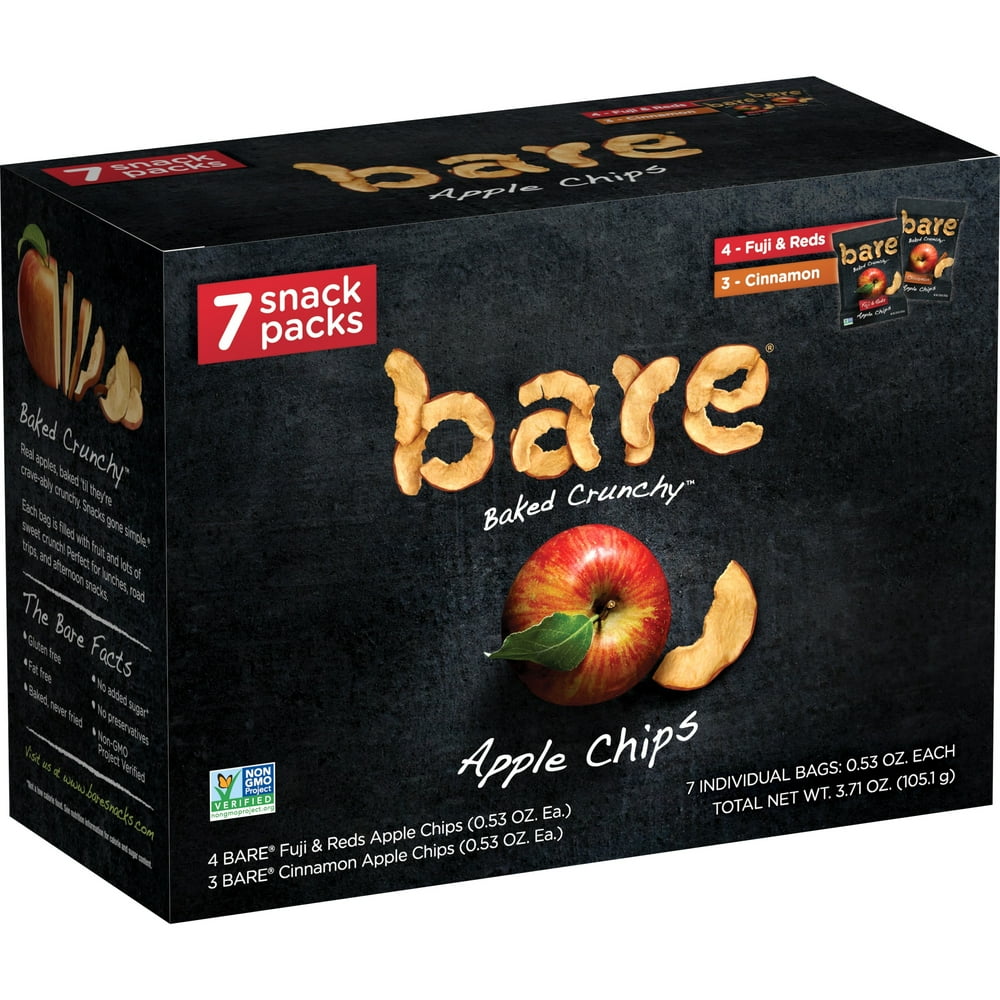 Bare Baked Crunchy Apple Chips, Variety Pack, 0.53 oz Bags, 7 Count