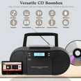 thumbnail image 4 of Boombox CD Player Portable, Cassette Player Combo with CD MP3 Bluetooth AUX TF USB FM Radio AC/DC Powered, with Remote Control, Headphone Jack, Stereo Sound for Home,Kids,Gift(Black), 4 of 8