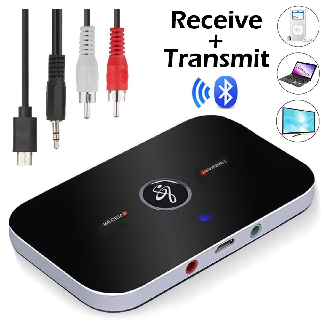 Bluetooth 5.0 Transmitter Receiver KKUYI 2-in-1 Wireless 3.5mm Adapter Car Home Stereo System iPod Low Latency Bluetooth Audio Adapter for TV 