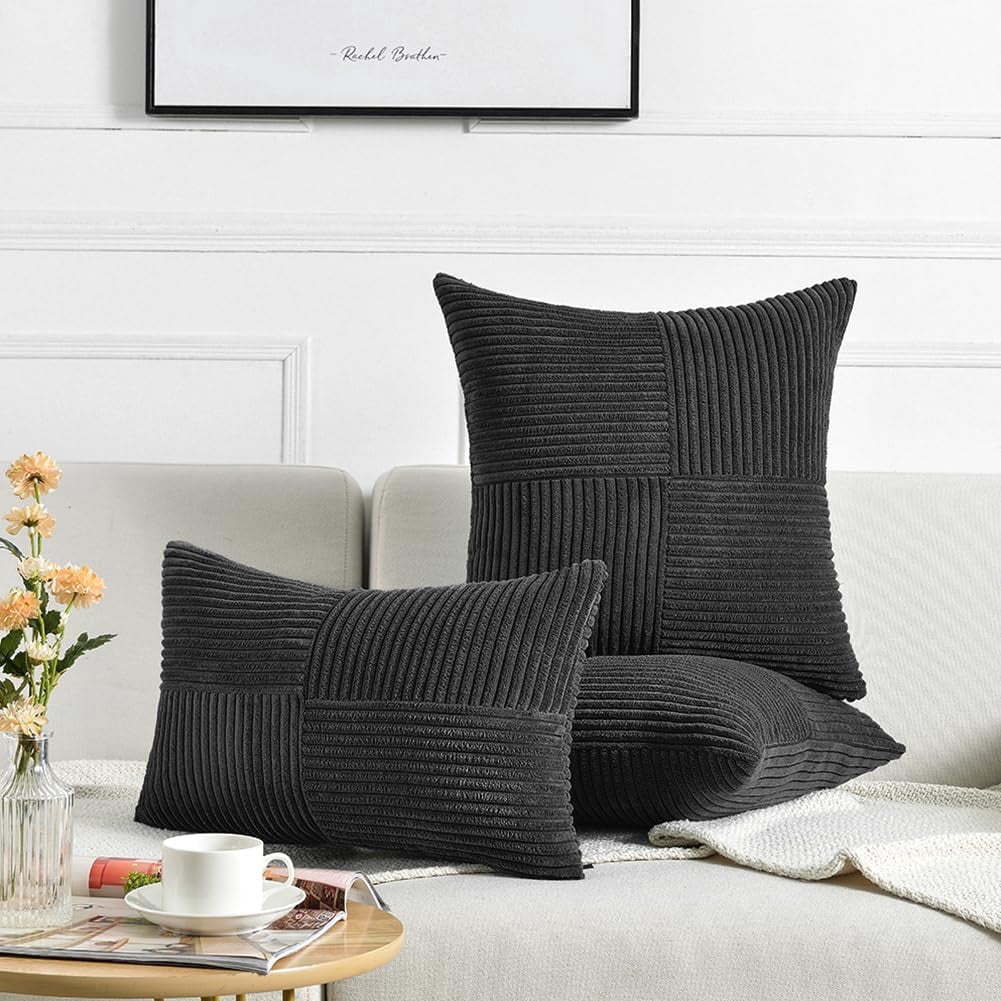 2 Packs Decorative Throw Pillow Covers for Living Room Couch Bed, Farmhouse Boho Home Decor, Soft Corss Corduroy Patchwork Textured Square Cushion Case