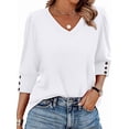 thumbnail image 3 of Womens 3/4 Sleeve Tops with Buttons V-Neck Summer Outfits Casual Shirts Beach Vacation Fall Clothes 2025 White XL, 3 of 8