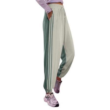 FYEGRE Women s Casual High Waist Sweatpants with Color Block Stripes and Drawstring Elastic Waistband for Comfortable Loose Fit Blue M