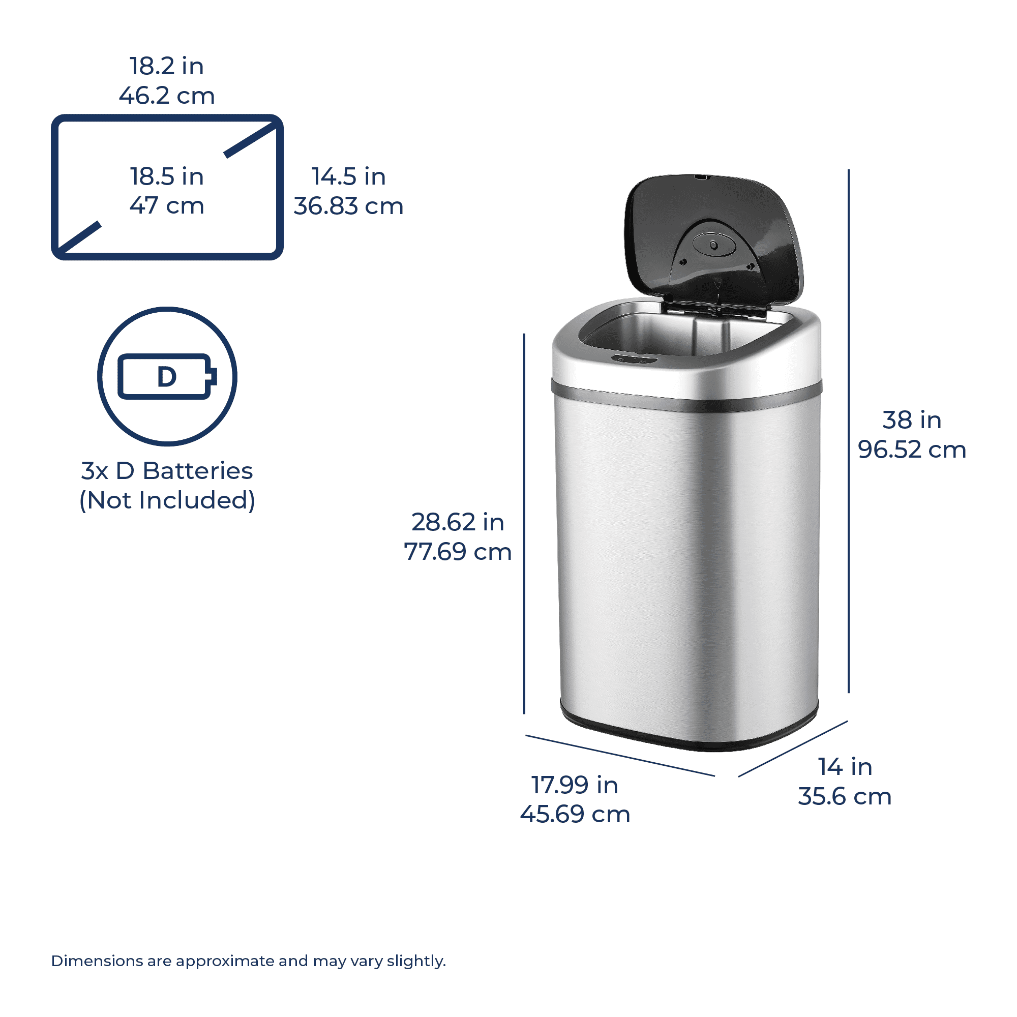 Nine Stars Automatic Kitchen Trash Can, 21 Gallon Stainless Steel, Motion Sensor Hands-free Soft-close Lid Garbage Bin, Silver Stainless Steel