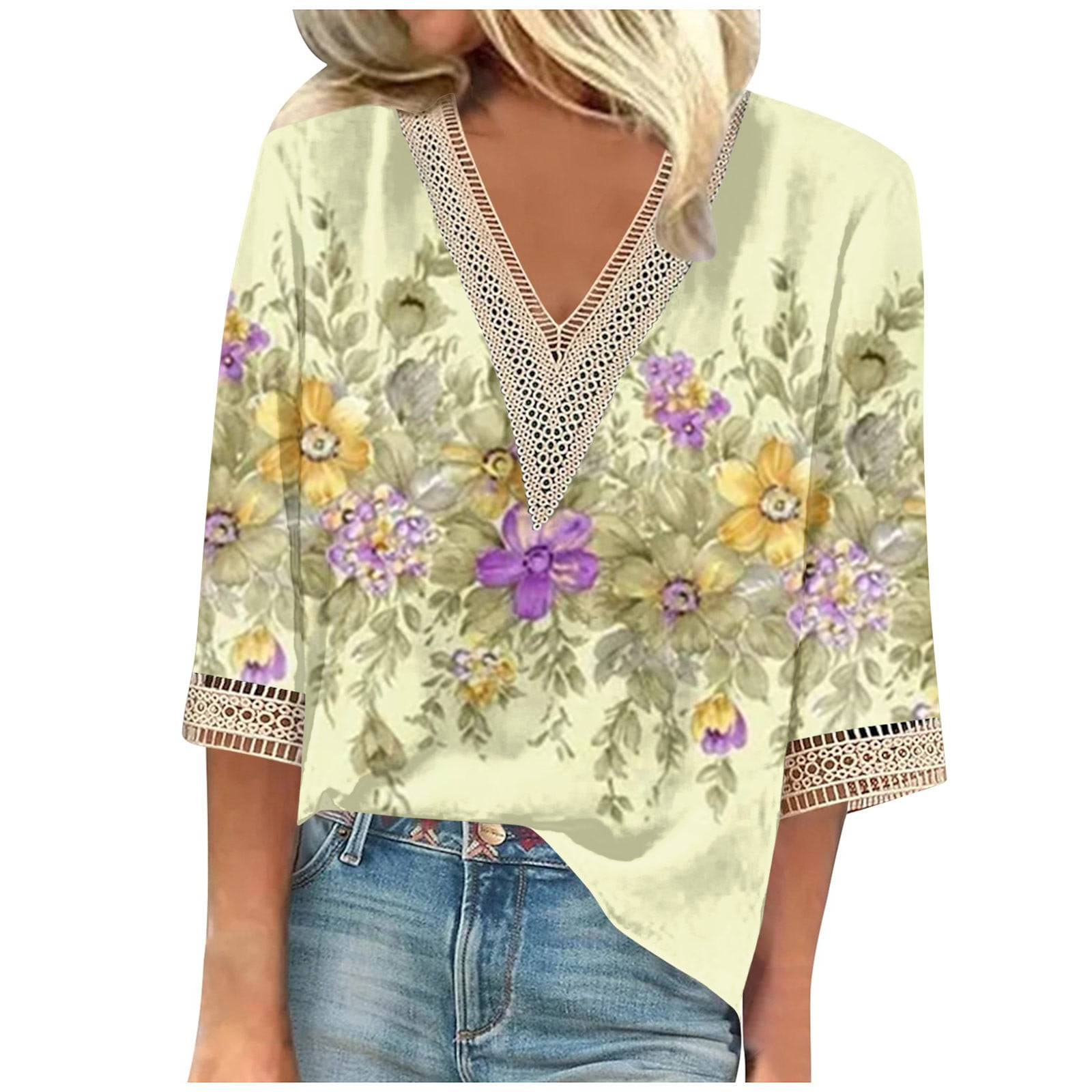 YDKZYMD Loose Fitting T Shirts Elegant Lace Trim Womens Tops Xl Summer