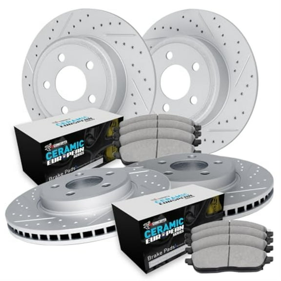 R1 Concepts Drilled and Slotted Carbon Coated Disc Brake Rotor Set with Euro Ceramic Pads WBTN2-45001