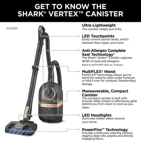 Shark - Vertex Bagless Corded Canister Vacuum with DuoClean PowerFins - Black/Copper