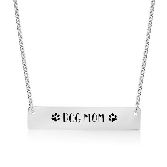 Silver Plated Dog Mom Bar Necklace