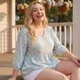 thumbnail image 2 of Agnes Orinda Women's Plus Size Babydoll Tops V Neck 3/4 Lantern Sleeves Floral Shirts Peplum Blouses 2X White, 2 of 8