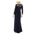 thumbnail image 2 of ADRIANNA PAPELL Womens Navy Lace Illusion 3/4 Sleeve Crew Neck Maxi Formal Fit + Flare Dress 4, 2 of 3