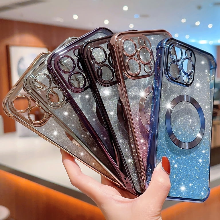 Oelrstfe Cover Glitter per iPhone 14 Pro Max con Cordino Custodia Trasparente Silicone con Collana Laccio Tracolla Antiurto Antigraffio Corda Collo Girocollo Regolabile Brillantini Protettiva Case,Blu