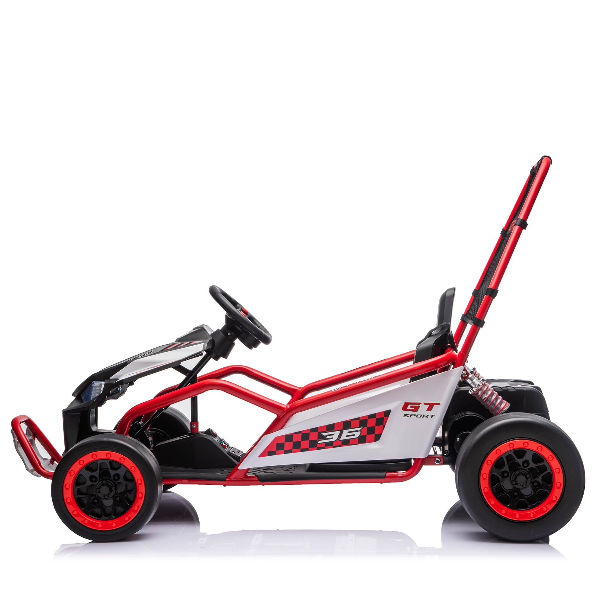 HappyToysWorld24V 400W Electric Ride-On Go Kart for Kids 6-12, Drift Car with Roll Cage & 5-Point Harness, EVA Tires, Bluetooth Music, 7.5 MPH, Fast/Drift Mode