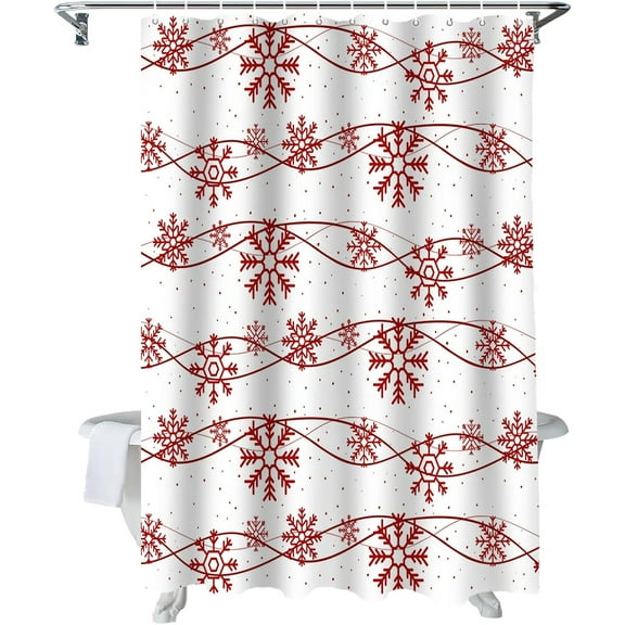 Christmas Shower Curtain Snowflake Red Shower Curtains for Bathroom Decor Snowy Winter White Christmas Decoration Bath Curtains Sets with Hooks Waterproof, 72x84 in