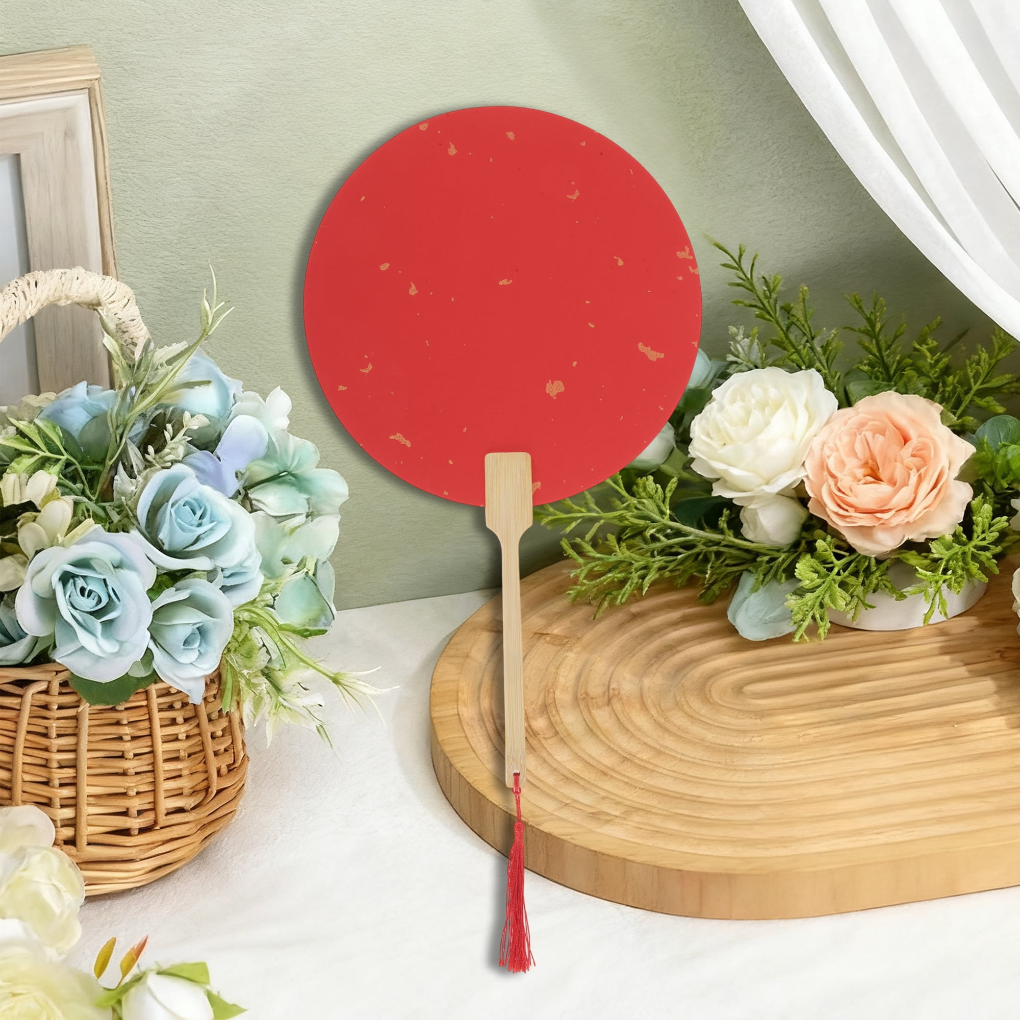 Unique Bargains Folding Fan Red Round