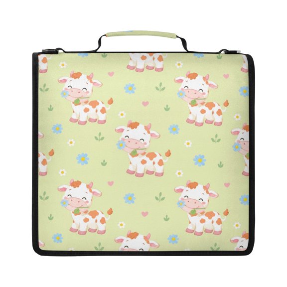 Zipper Binder with Shoulder Strap 2 inch 3 Ring Waterproof File Folder Organizer Bag 500 Sheet Cartoon Calf Pattern