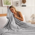 thumbnail image 3 of Whale Flotilla Fuzzy Fleece Twin Size Blanket for Bed, Soft Fluffy Jacquard Waffle Blankets for All Season, Lightweight and Warm, 60x80 Inch, Light Grey, 3 of 11