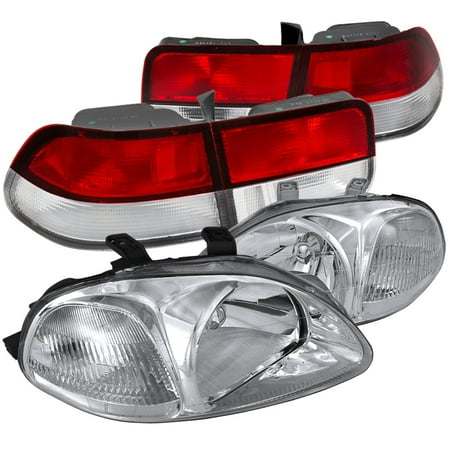 - Spec-D Tuning 1996-1998 Honda Civic 2Dr Coupe Chrome Headlights + Red/Clear Tail Lamps (Left + Right) 96 97 98